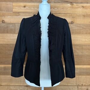 Ann Taylor LOFT Black Ruffle Trim Cotton 3/4 Sleeve Blazer Jacket size 6